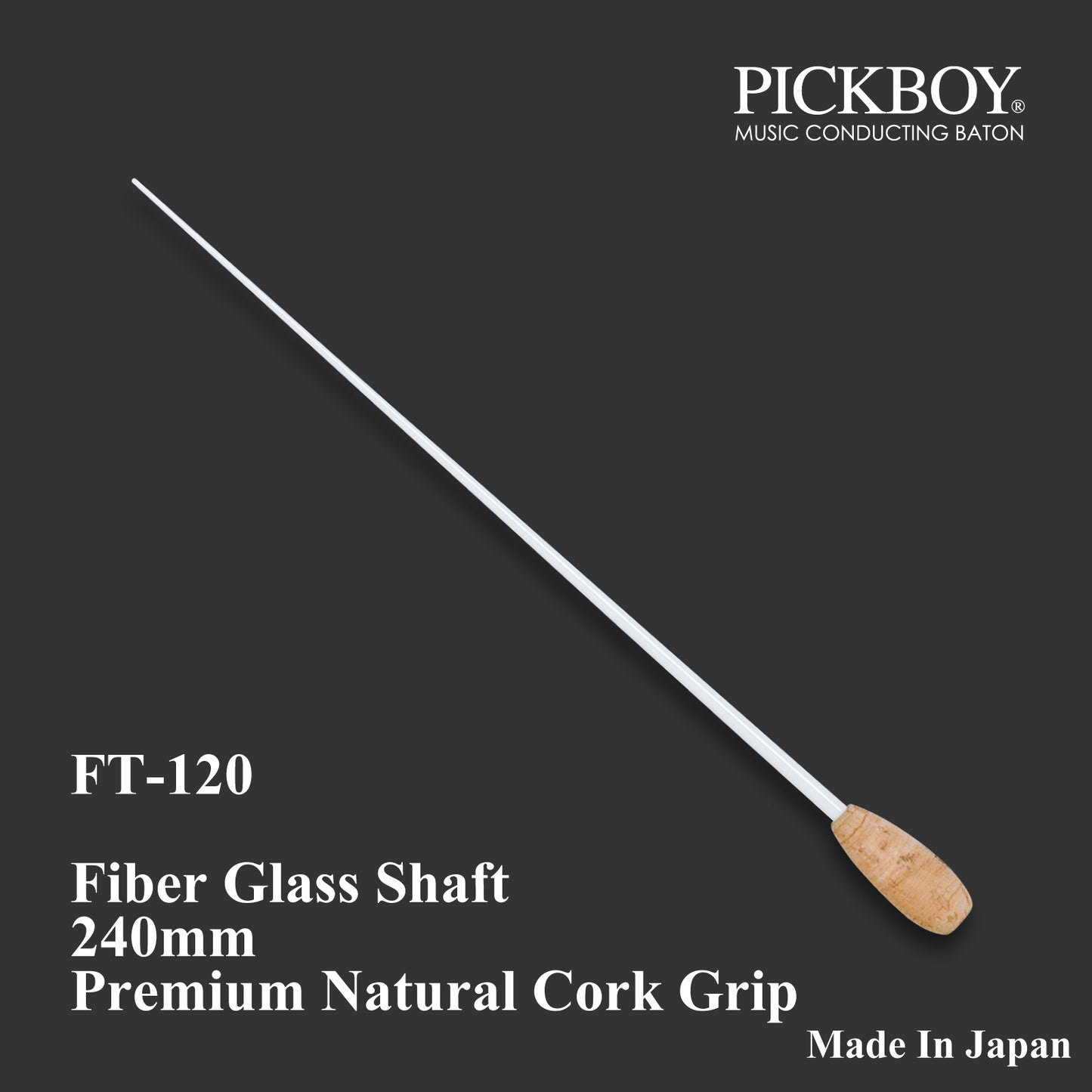 Bastón PICKBOY FT-120 | Mango de fibra de vidrio y empuñadura de corcho natural | 240 mm