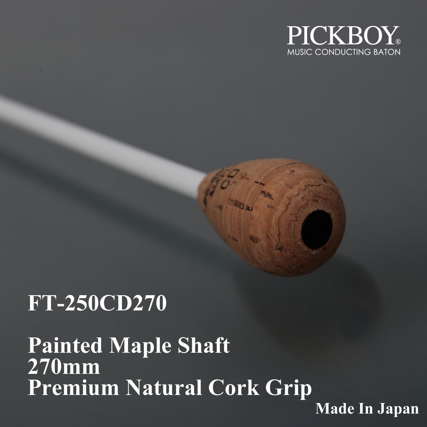 Bastone PICKBOY FT-250CD270 | Manico in acero e impugnatura in sughero naturale | 270mm
