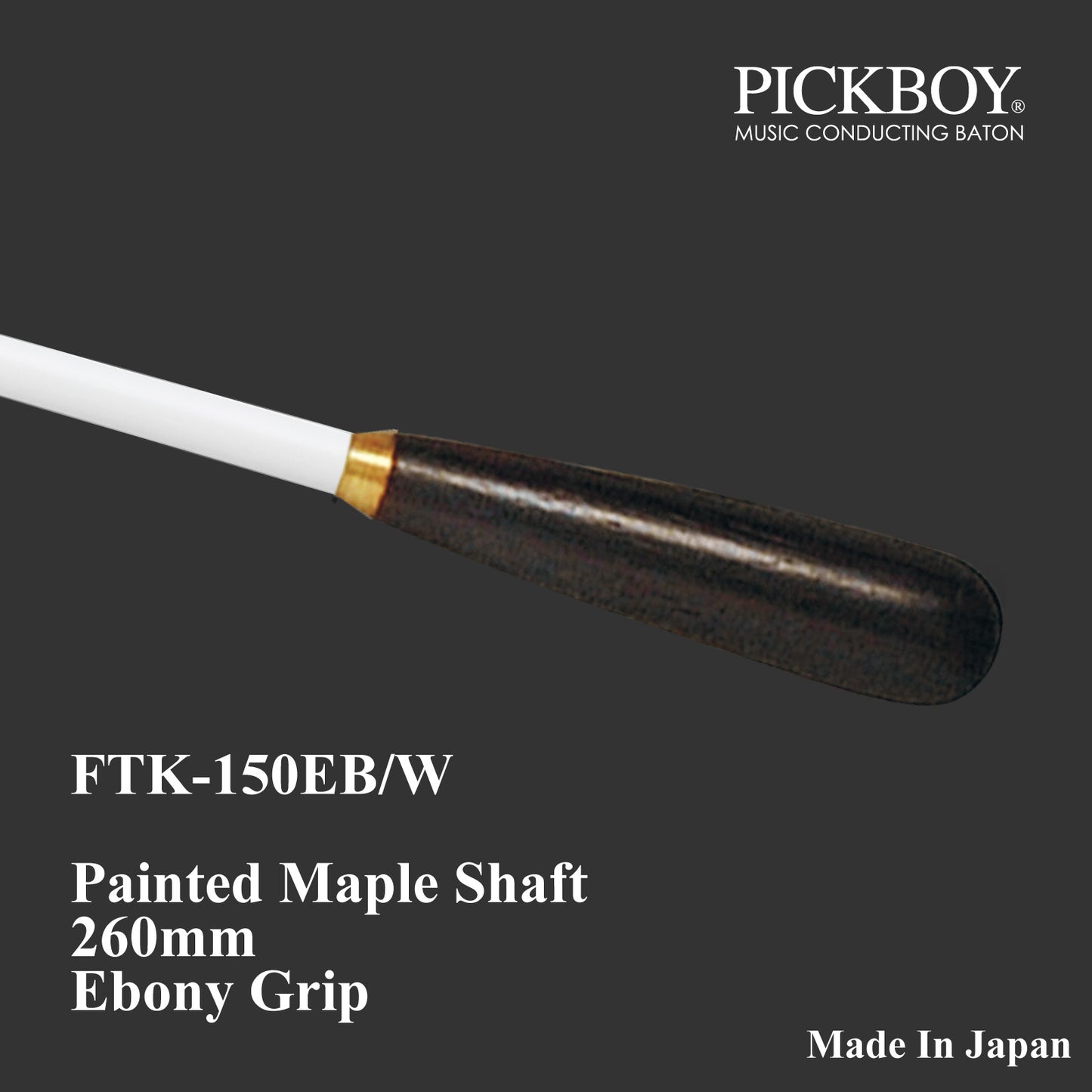 PICKBOY Baton FTK-150EB/W | Asta in acero e impugnatura in ebano | 260 mm