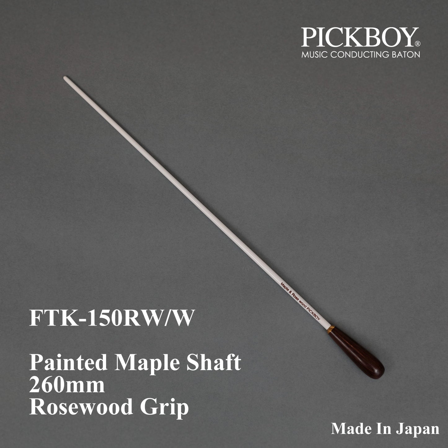 PICKBOY Baton FTK-150RW/W | Asta in acero e impugnatura in palissandro | 260mm