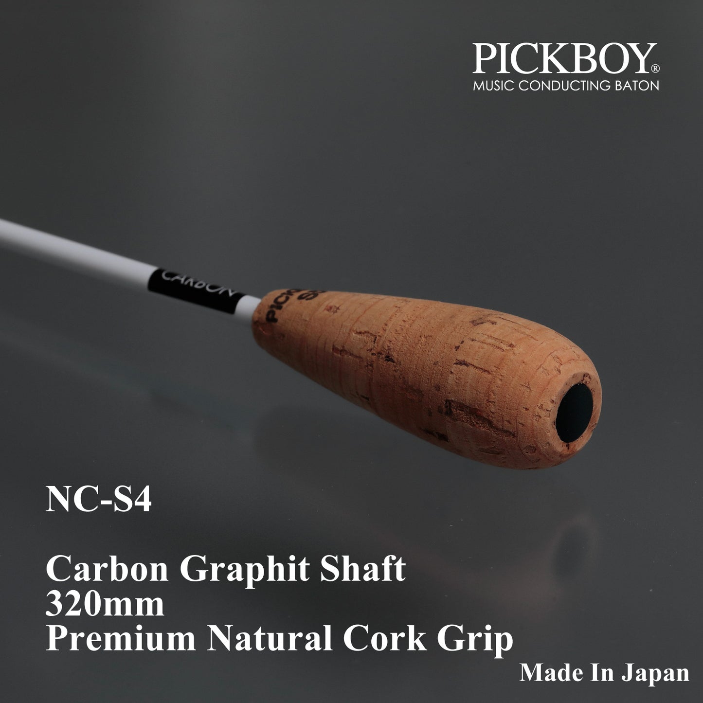 Batuta de director PICKBOY NC-S4 | Varilla de grafito de carbono y empuñadura de corcho natural | 320 mm