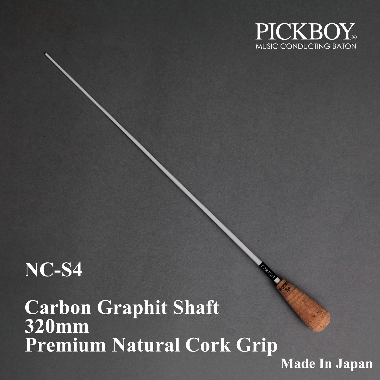 Batuta de director PICKBOY NC-S4 | Varilla de grafito de carbono y empuñadura de corcho natural | 320 mm