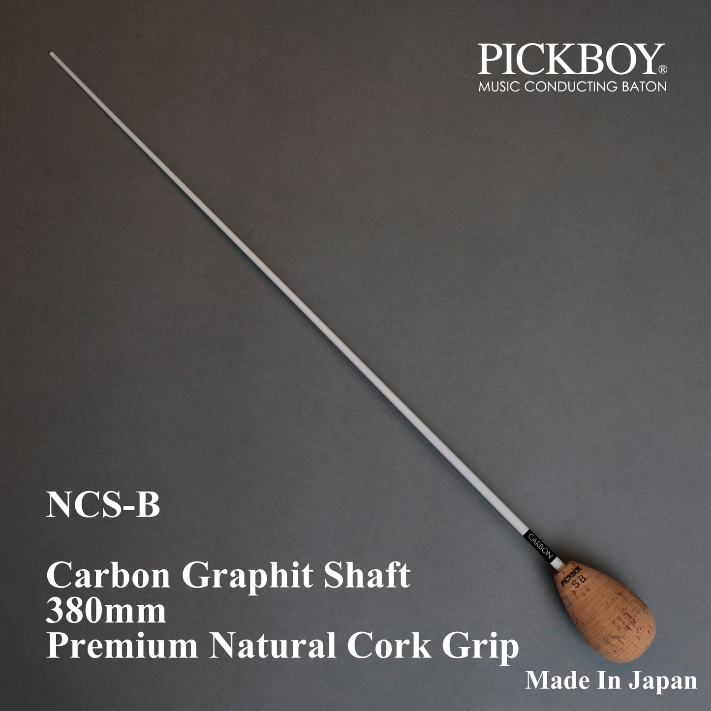 PICKBOY Taktstock NCS-B | Schaft aus Carbon-Graphit & Griff aus Naturkork | 380mm