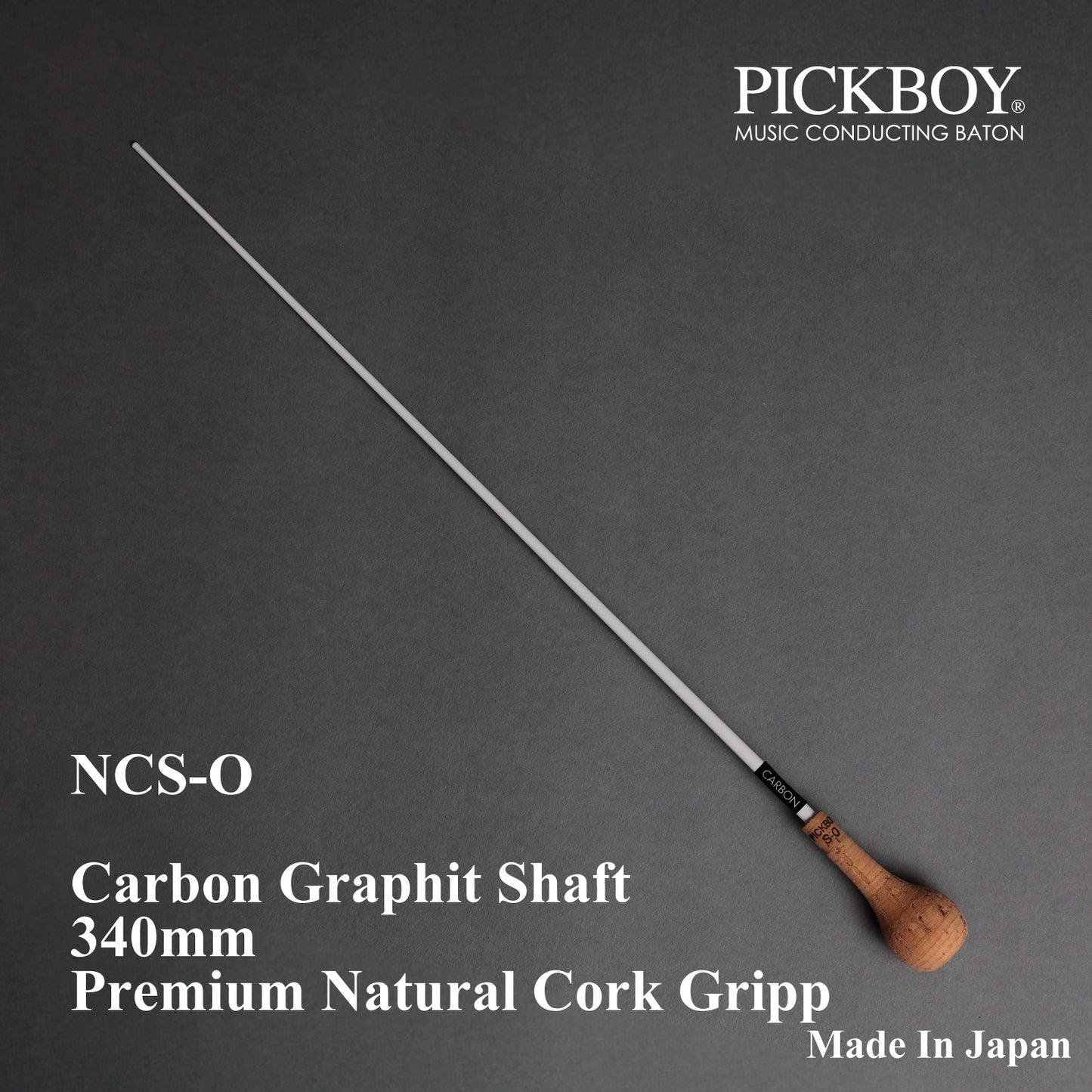 Batuta de director PICKBOY NCS-O | Varilla de grafito de carbono y empuñadura de corcho natural | 340 mm