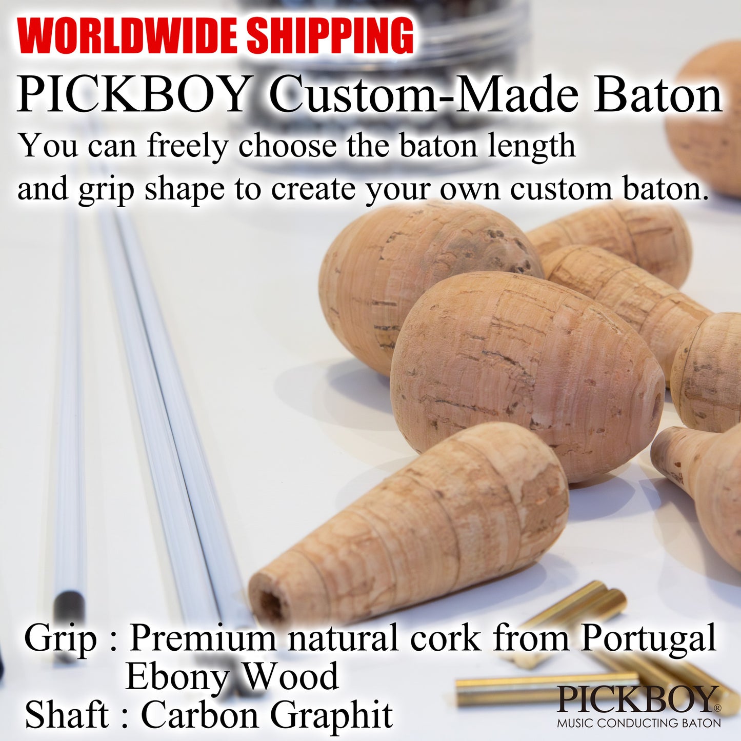PICKBOY Conducting Baton Custom Made | Material Grip: Premium Natural Cork, Ebony, Rosewood Shaft: Carbon Graphite | PICKBOY Music Conducting Baton