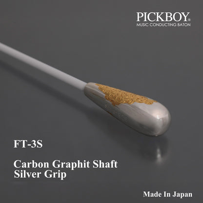 Baguette de chef d'orchestre PICKBOY FT-3S Manche en graphite de carbone et grip en argent 925 | 300 mm-380 mm
