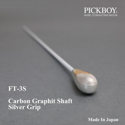 Baguette de chef d'orchestre PICKBOY FT-3S Manche en graphite de carbone et grip en argent 925 | 300 mm-380 mm