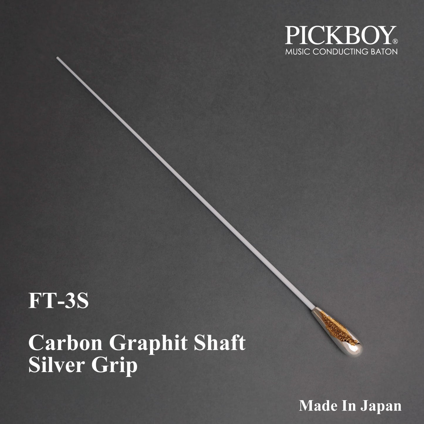 Baguette de chef d'orchestre PICKBOY FT-3S Manche en graphite de carbone et grip en argent 925 | 300 mm-380 mm