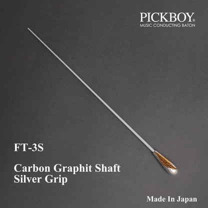 Baguette de chef d'orchestre PICKBOY FT-3S Manche en graphite de carbone et grip en argent 925 | 300 mm-380 mm
