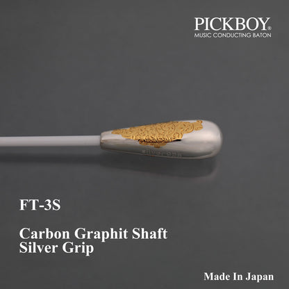 Baguette de chef d'orchestre PICKBOY FT-3S Manche en graphite de carbone et grip en argent 925 | 300 mm-380 mm