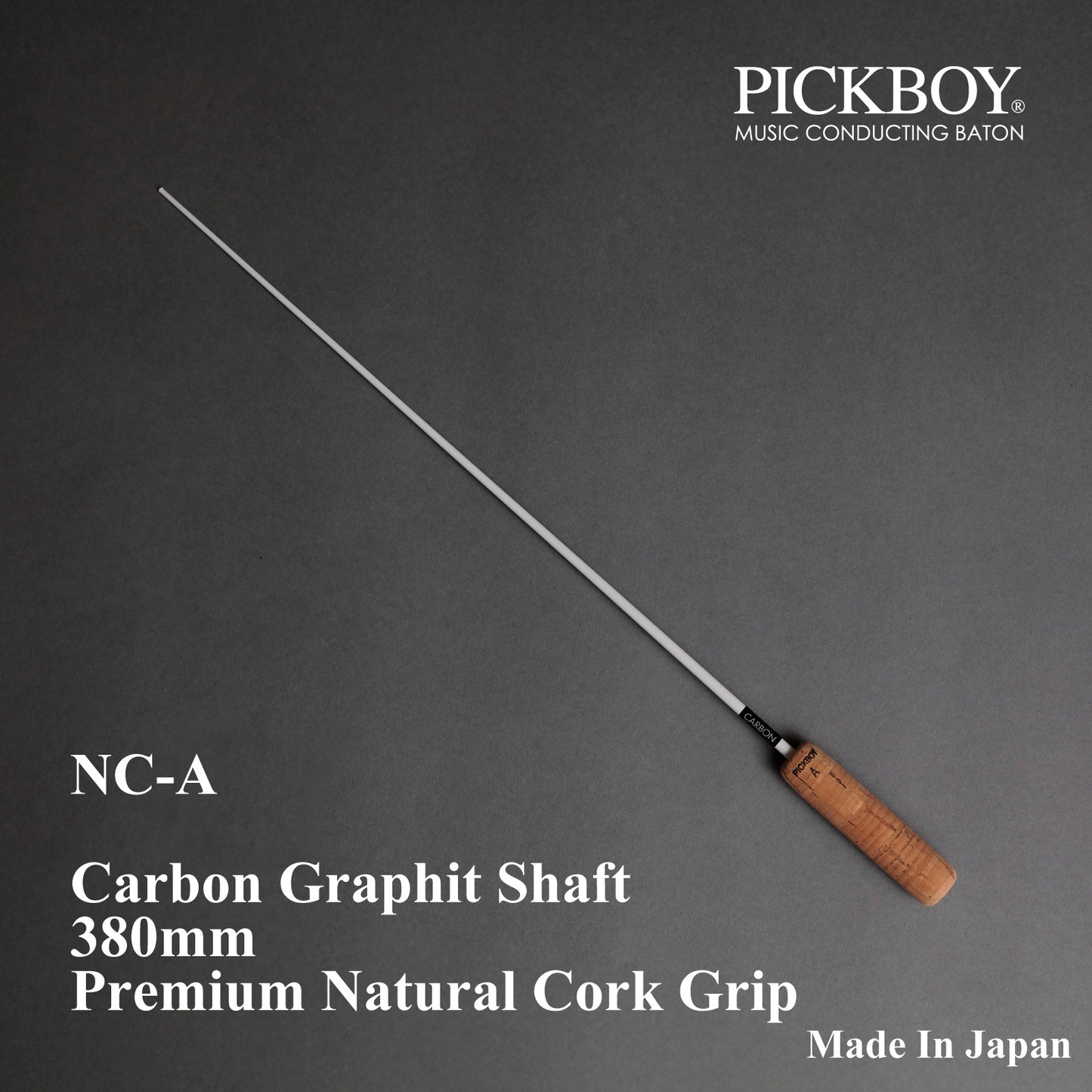 PICKBOY Taktstock NC-A | Schaft aus Carbon-Graphit &amp; Griff aus Naturkork | 380mm