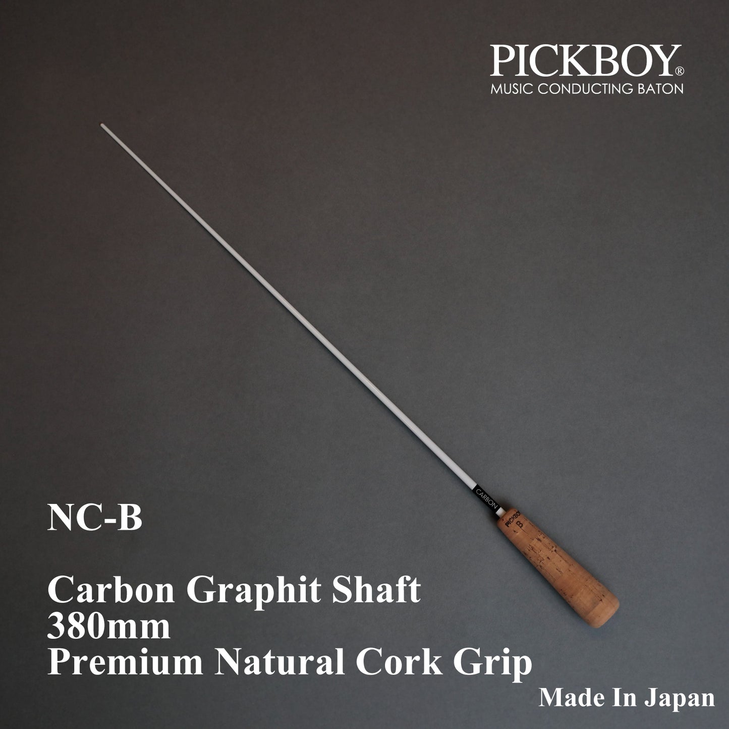 PICKBOY Taktstock NC-B | Schaft aus Carbon-Graphit &amp; Griff aus Naturkork | 380mm