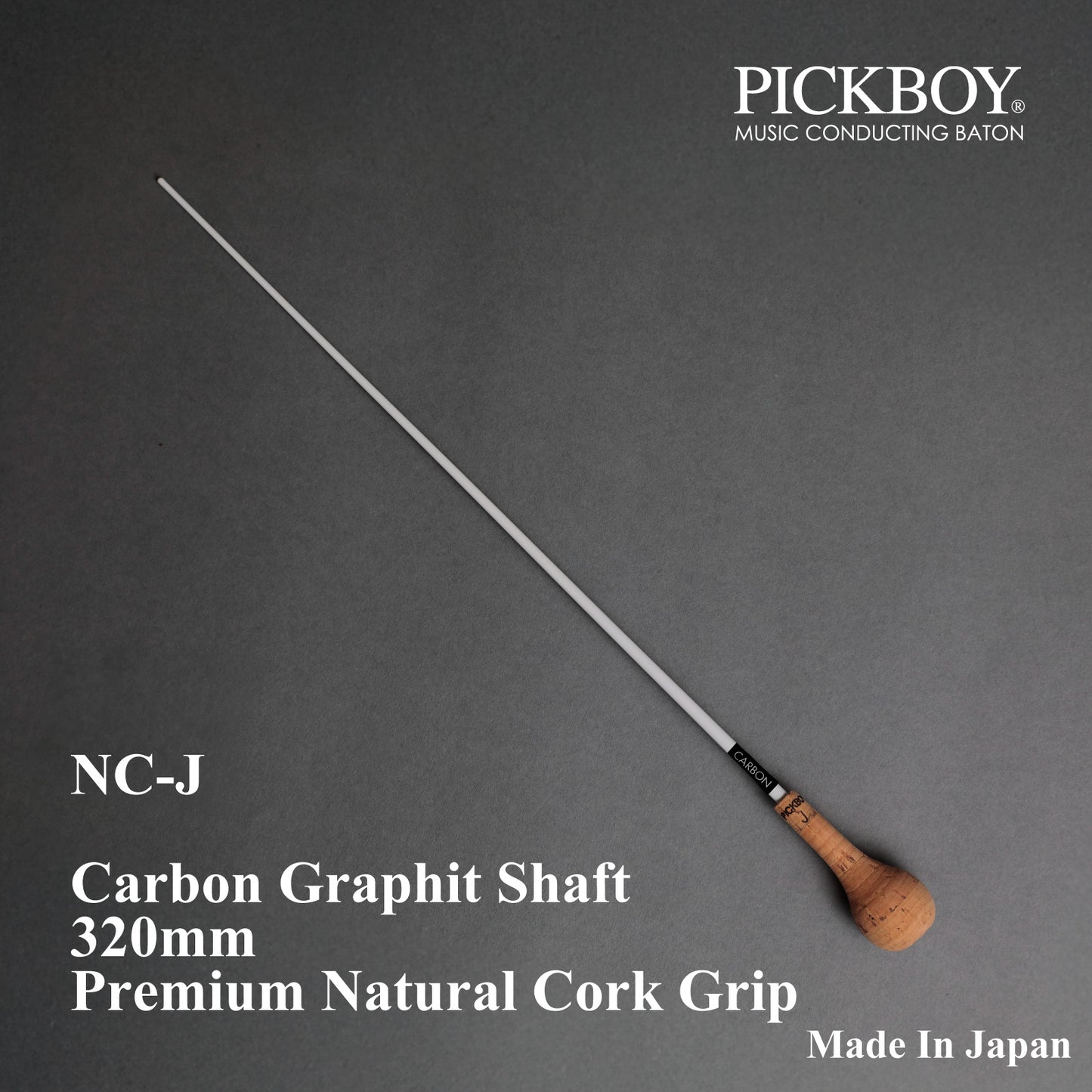 PICKBOY Conductor's Baton NC-J | Carbon Graphite Shaft &amp; Natural Cork Grip | 320mm