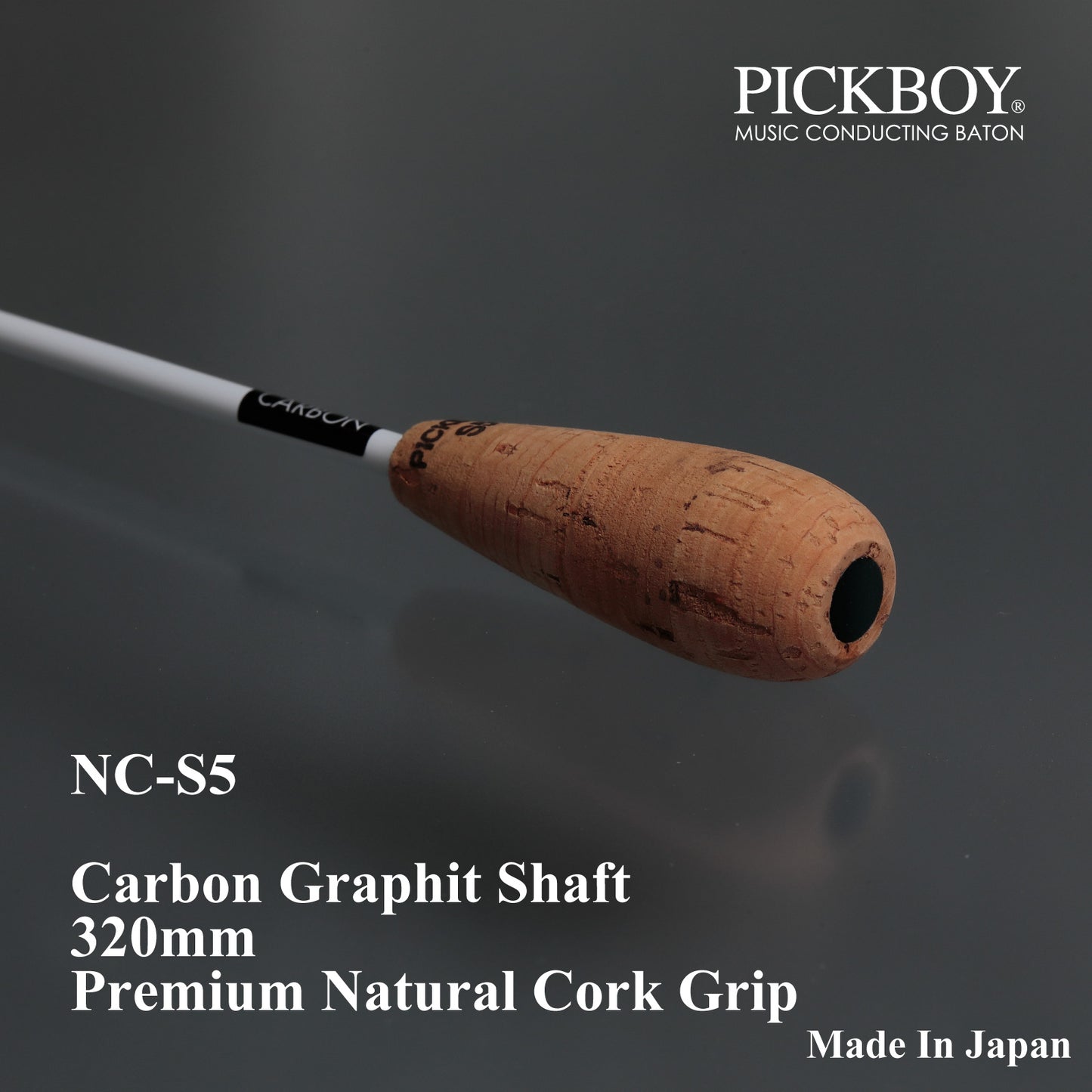 PICKBOY Conductor's Baton NC-S5 | Carbon Graphite Shaft &amp; Natural Cork Grip | 320mm