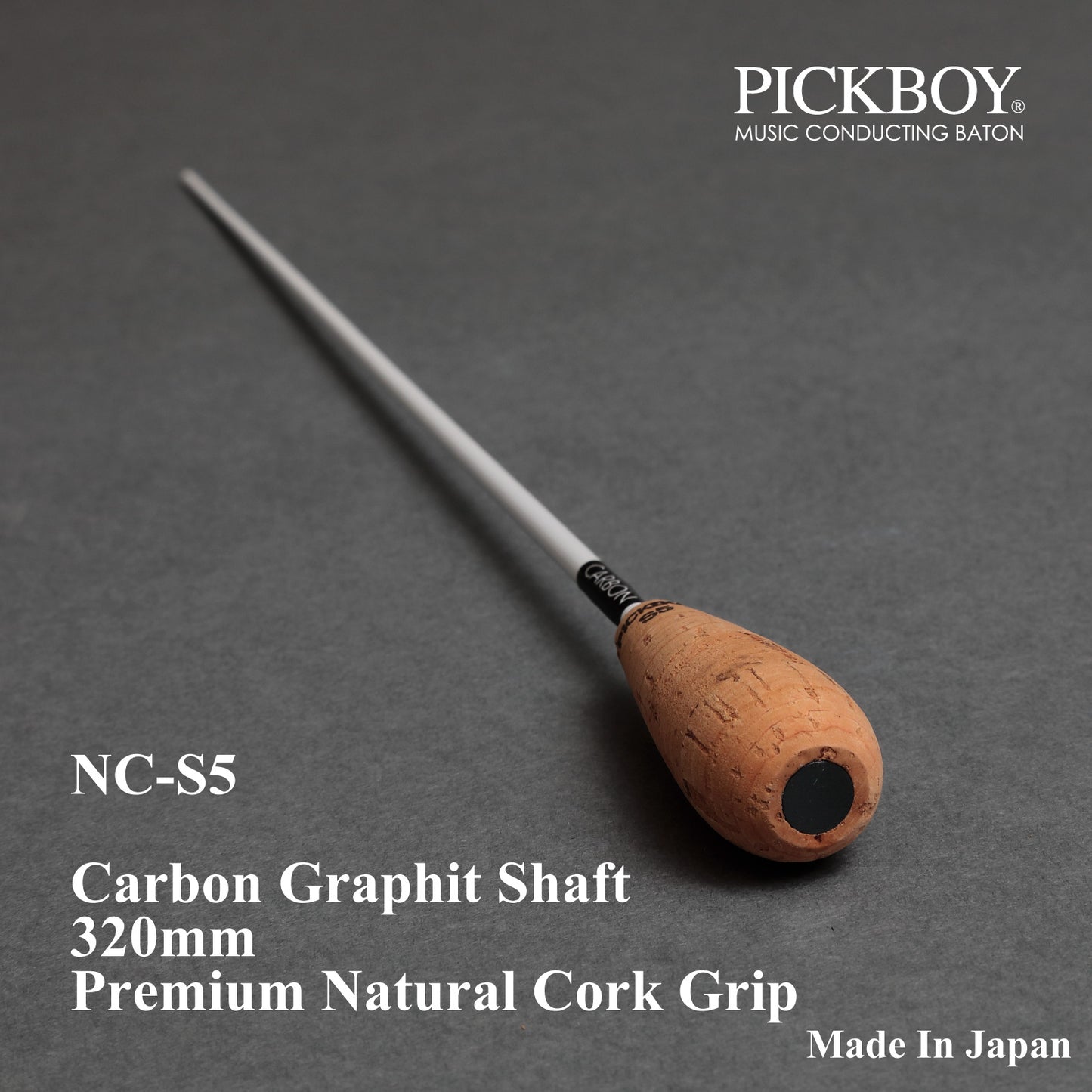 PICKBOY Conductor's Baton NC-S5 | Carbon Graphite Shaft &amp; Natural Cork Grip | 320mm