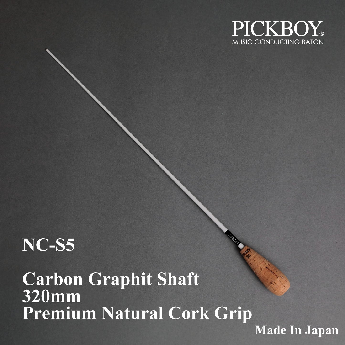 PICKBOY Taktstock NC-S5 | Schaft aus Carbon-Graphit &amp; Griff aus Naturkork | 320mm