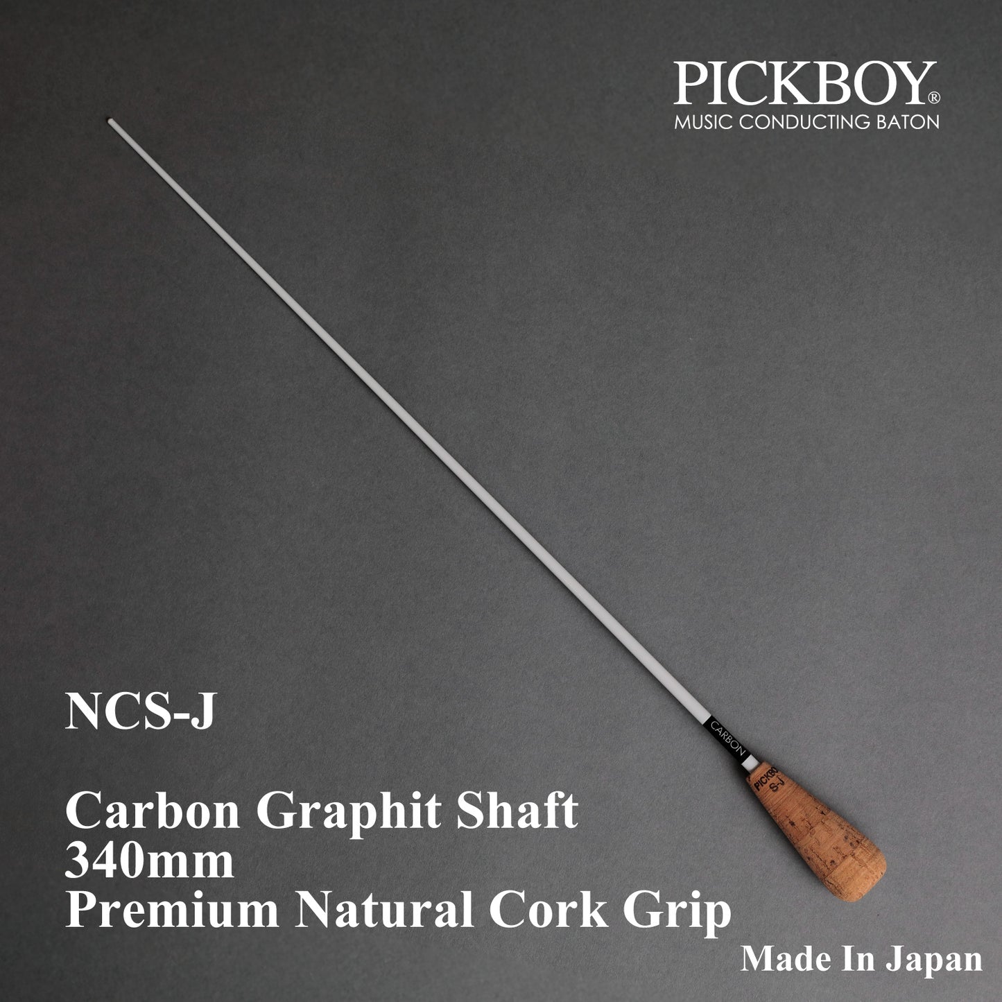 PICKBOY Taktstock NCS-J | Schaft aus Carbon-Graphit &amp; Griff aus Naturkork | 340mm