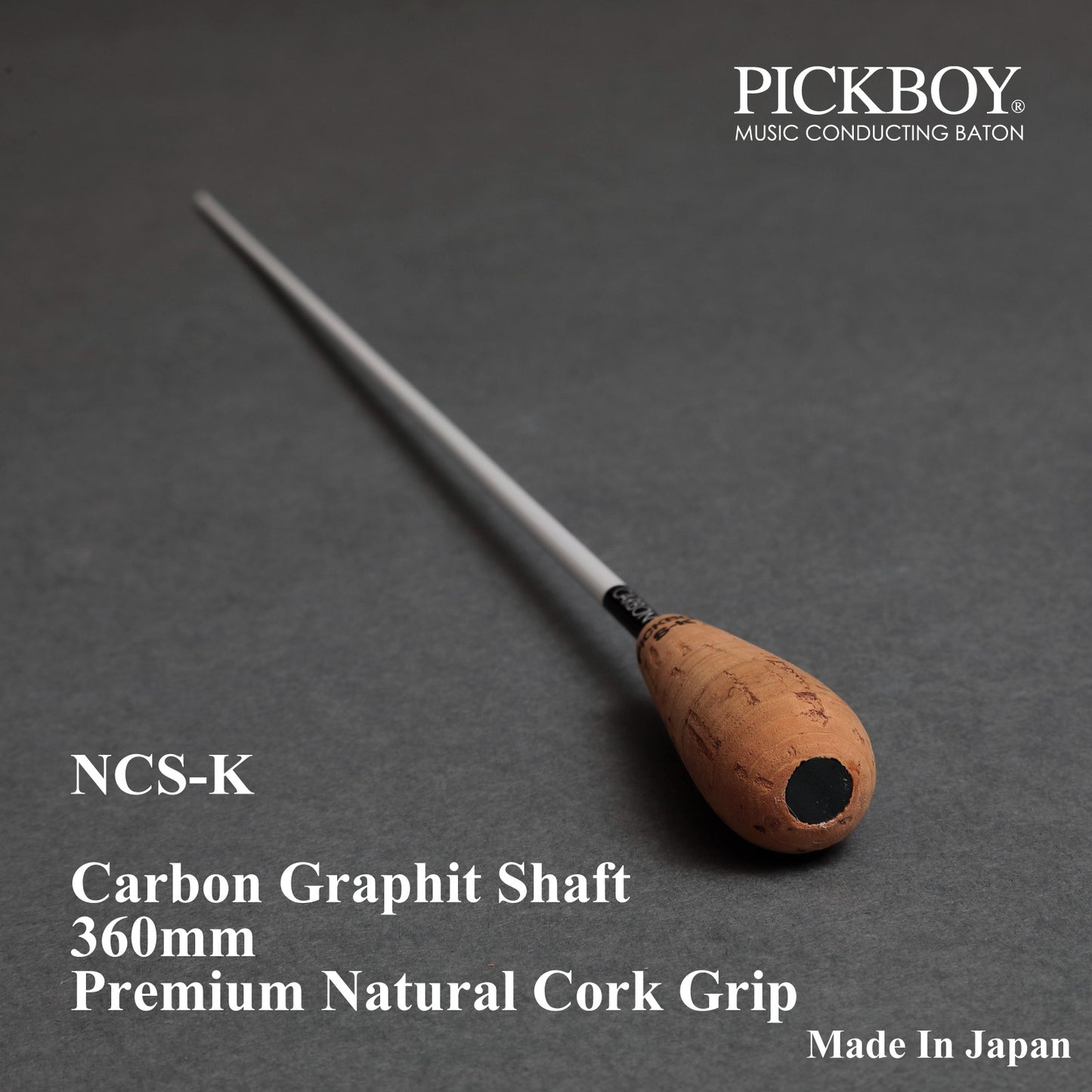 PICKBOY Taktstock NCS-K | Schaft aus Carbon-Graphit &amp; Griff aus Naturkork | 360mm