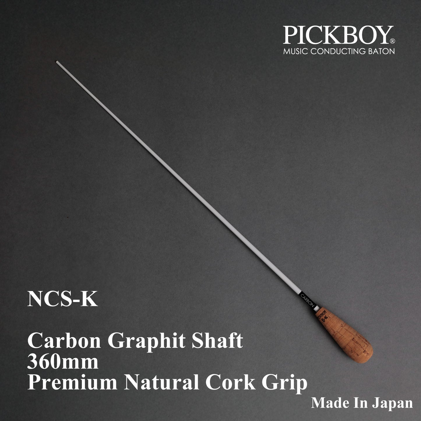 PICKBOY Taktstock NCS-K | Schaft aus Carbon-Graphit &amp; Griff aus Naturkork | 360mm