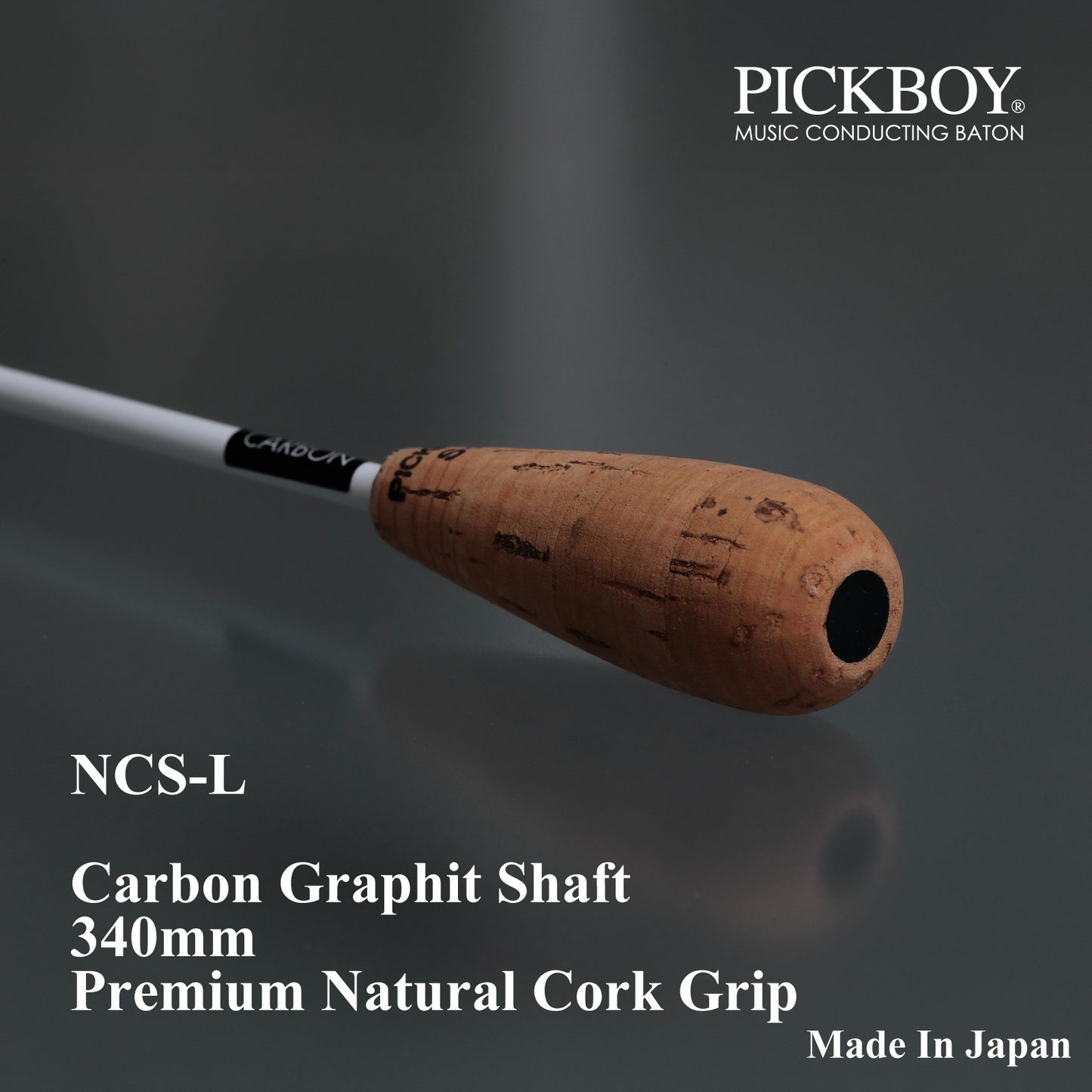 PICKBOY Taktstock NCS-L | Schaft aus Carbon-Graphit &amp; Griff aus Naturkork | 340mm