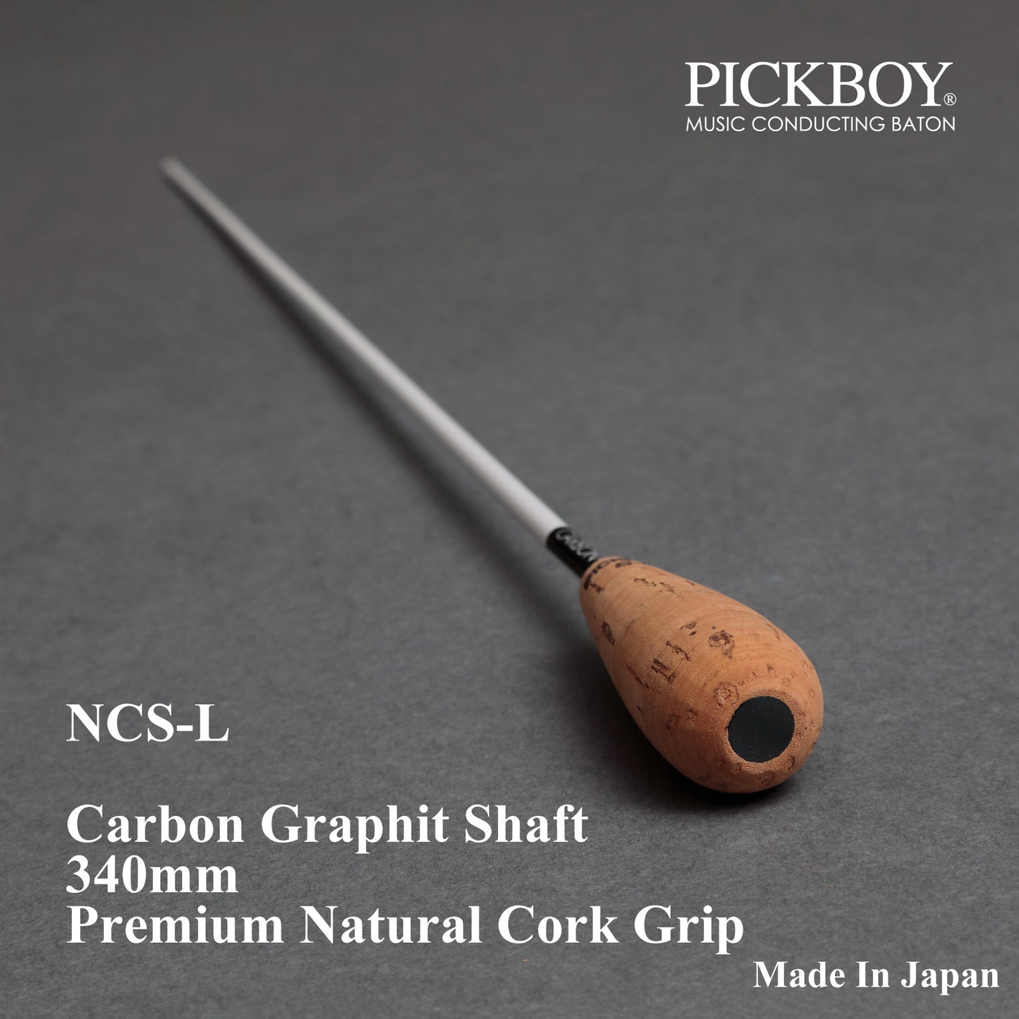 PICKBOY Taktstock NCS-L | Schaft aus Carbon-Graphit &amp; Griff aus Naturkork | 340mm