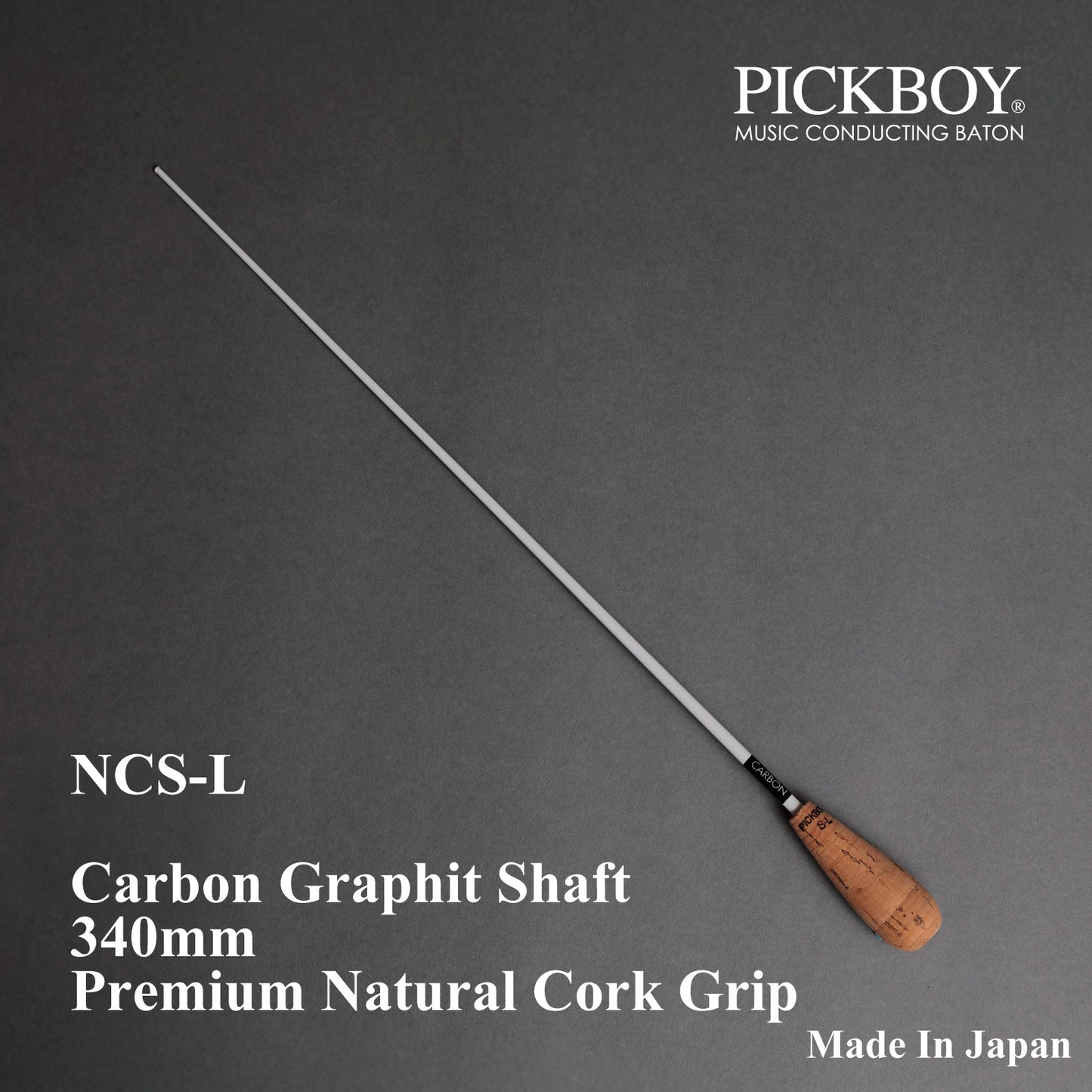 PICKBOY Taktstock NCS-L | Schaft aus Carbon-Graphit &amp; Griff aus Naturkork | 340mm